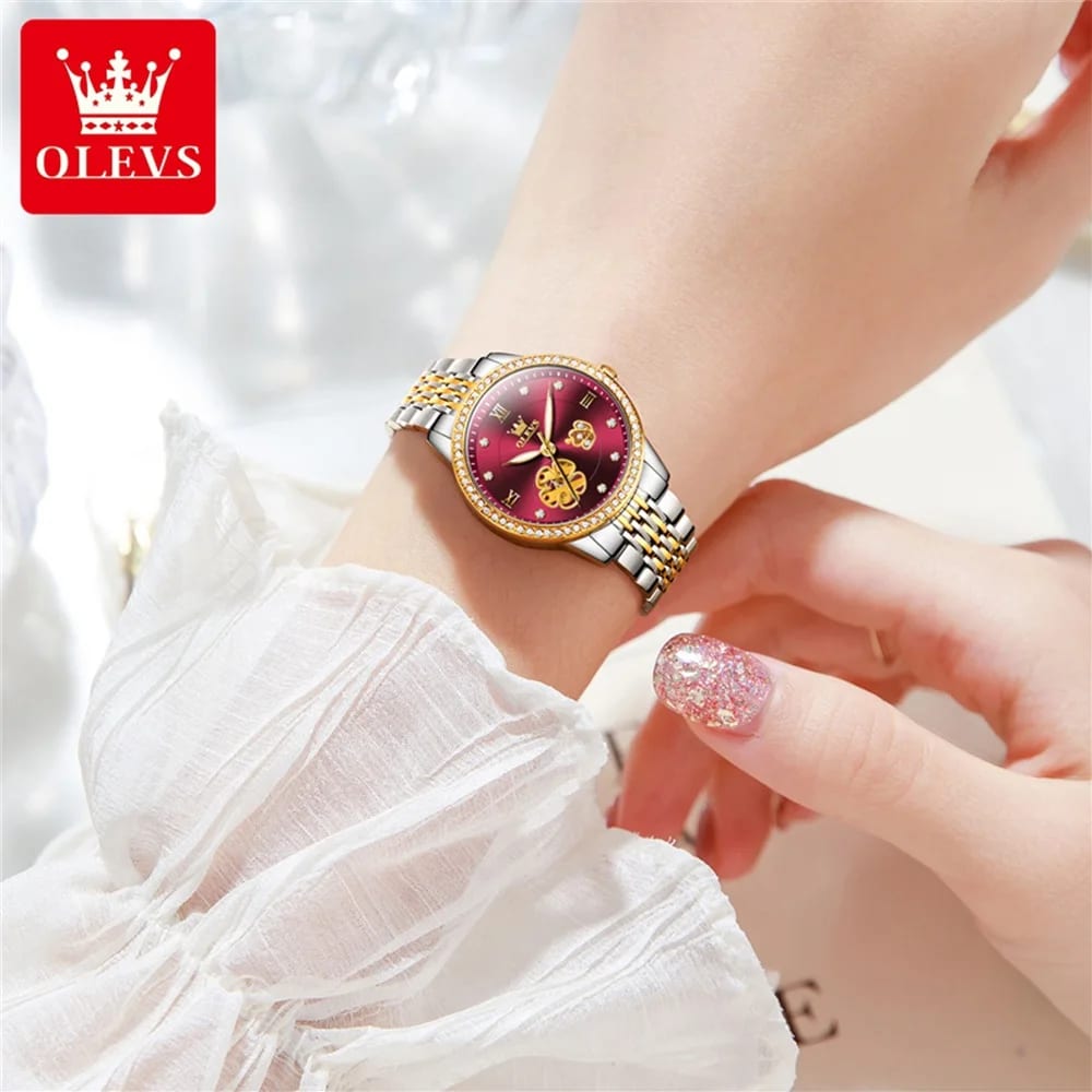 OLEVS Women Goddess Flower Luxury Automatic Mechanical Watch 